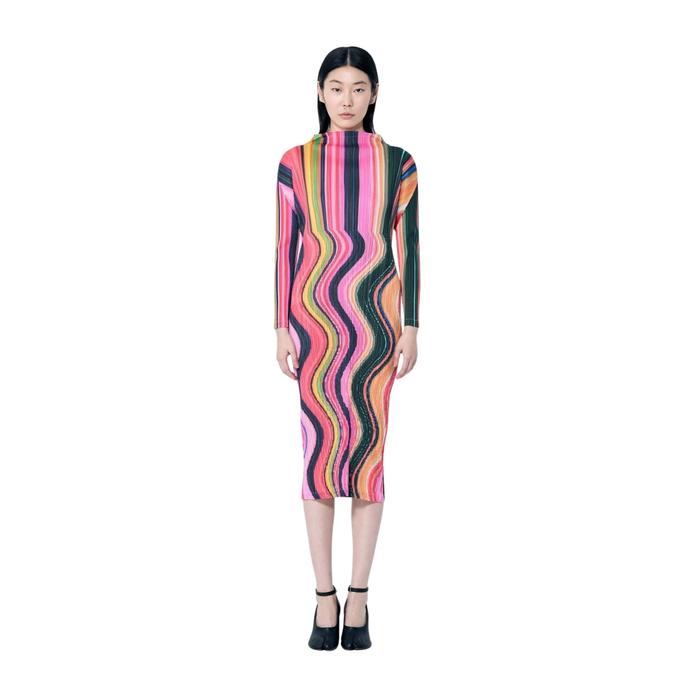 Issey Miyake Grafisch Motief Geplooide Midi Jurk Multicolor Dames