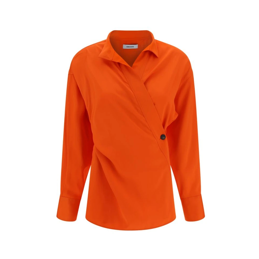 Salvatore Ferragamo Kimono Sluiting Klassiek Overhemd Orange Dames