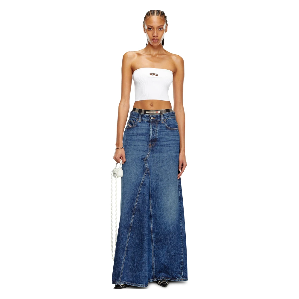 Diesel Witte Geribbelde Bandstijl Top White Dames