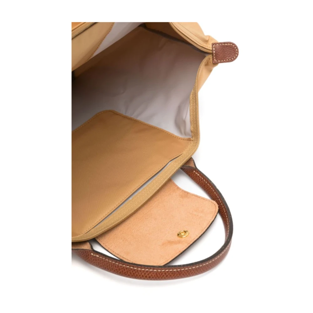 Longchamp Beige Canvas Handtas met reliëflogo Beige Dames