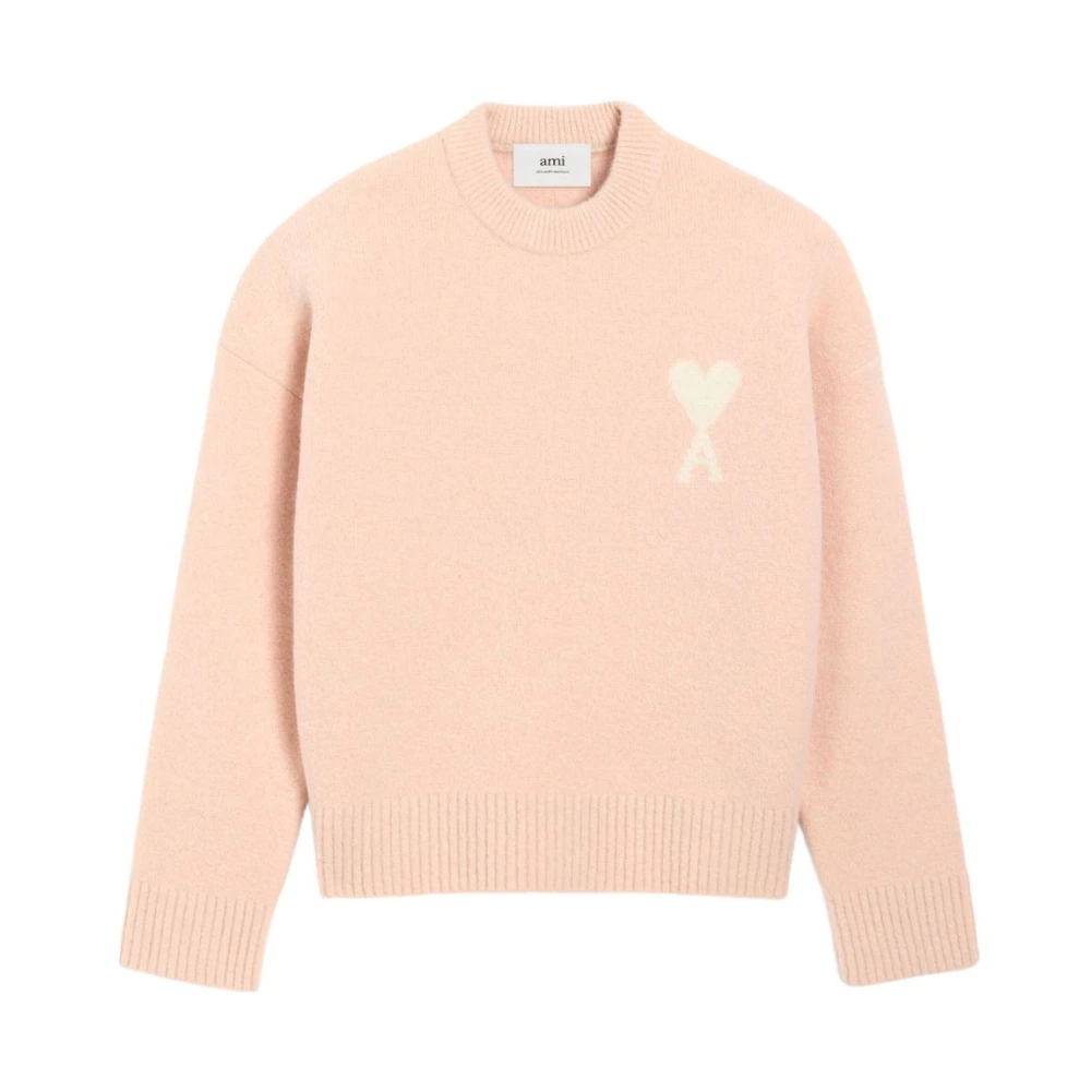 Ami Paris Men's Pink Alpaca Wool Crew Neck Jumper