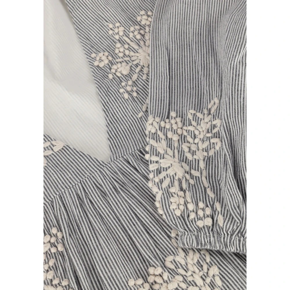 Summum Woman Elegante Midi Jurk Zware Borduur Streep Blue Dames