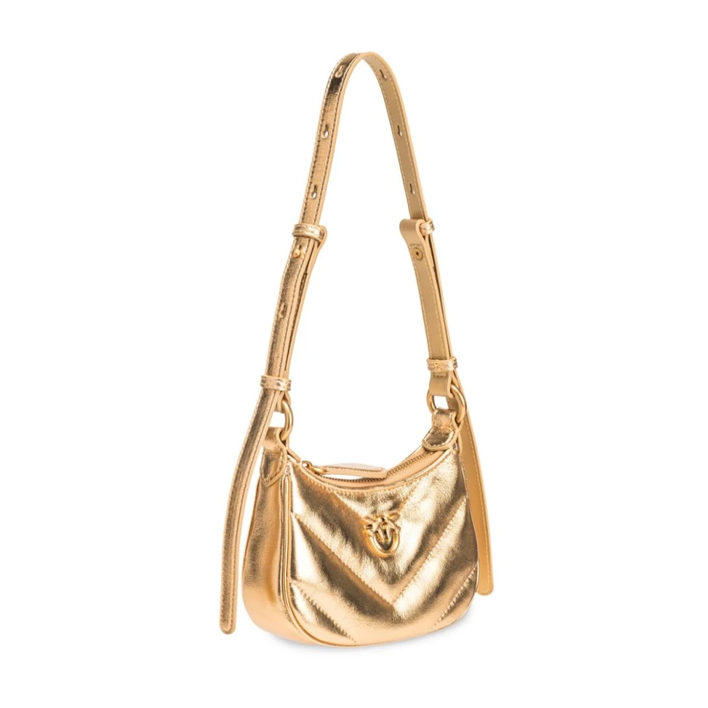 pinko Gouden Schoudertas met Logo Patch Yellow Dames