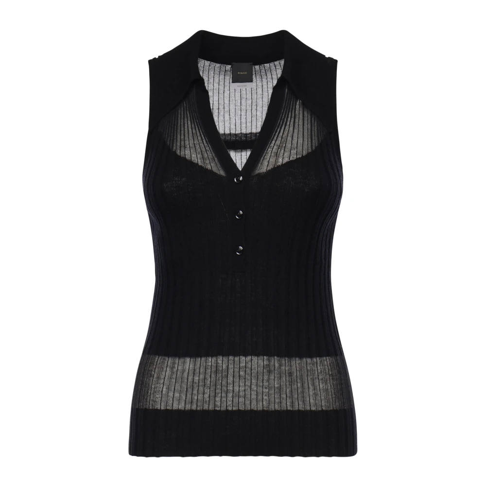 Pinko Women's Black Knit V-Neck Sleeveless Top