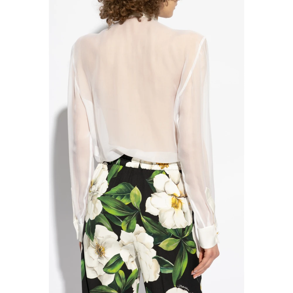 Dolce & Gabbana Zijden blouse met decoratieve strik bij de halslijn White Dames
