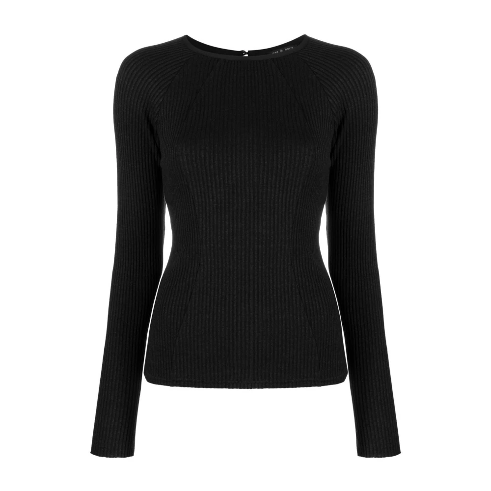 Rag & Bone Zwart Longsleeve T-shirt Katoen Modal Linnen Black Dames