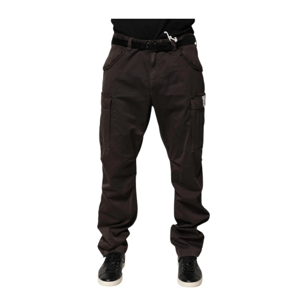 Dolce & Gabbana Men's Brown Slim-Fit Trousers, Xl, Stretch Cargo Utility Trousers