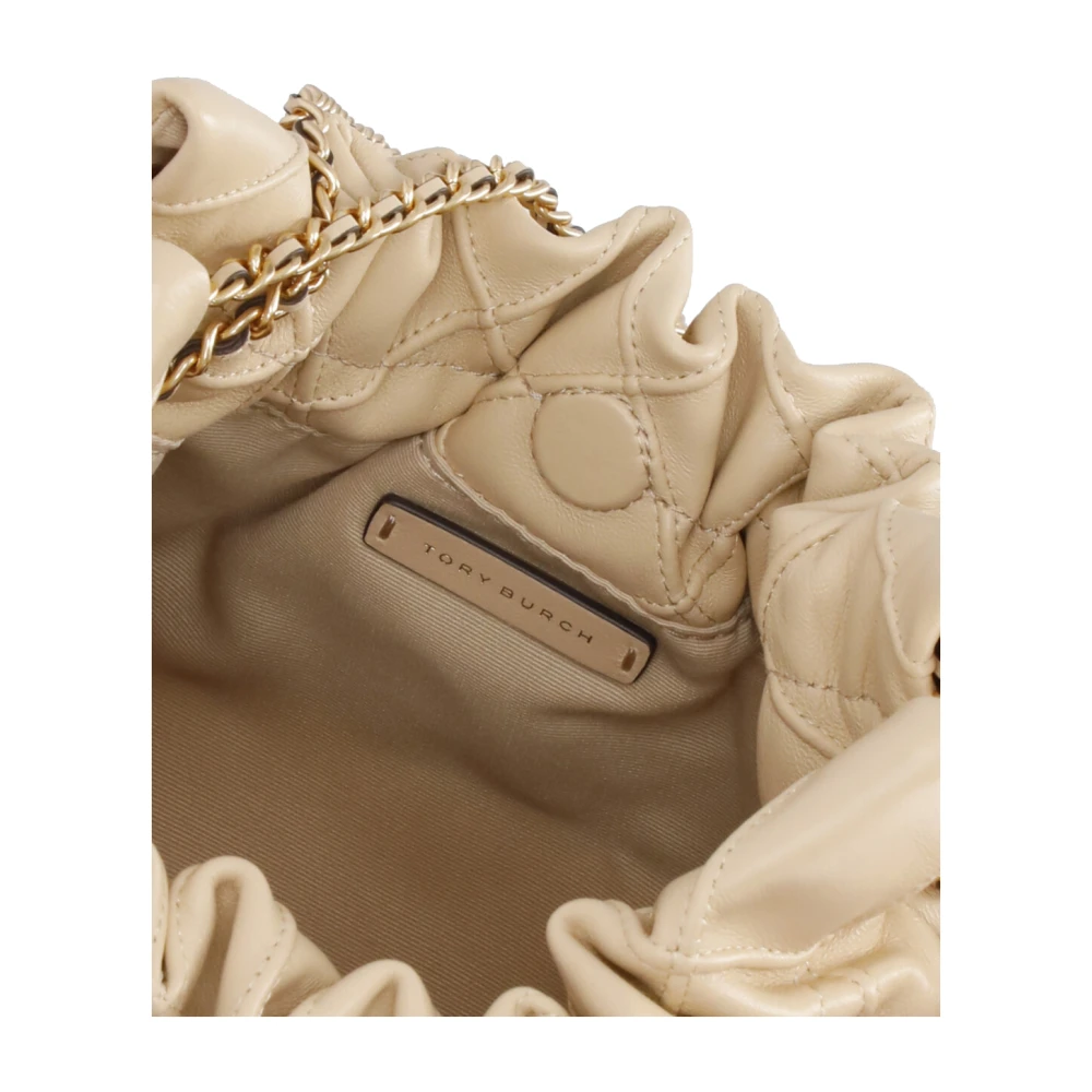 TORY BURCH Beige Leren Schoudertas met Ketting Beige Dames