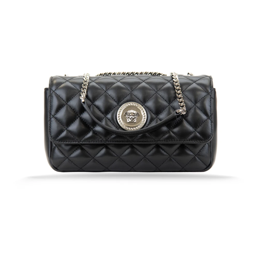 Versace Women's Black Quilted Leather Shoulder Bag Magnetic Closure