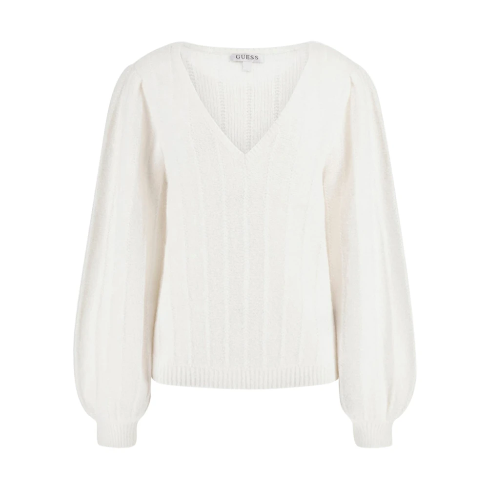 Guess Witte V-hals trui met pofmouwen White Dames