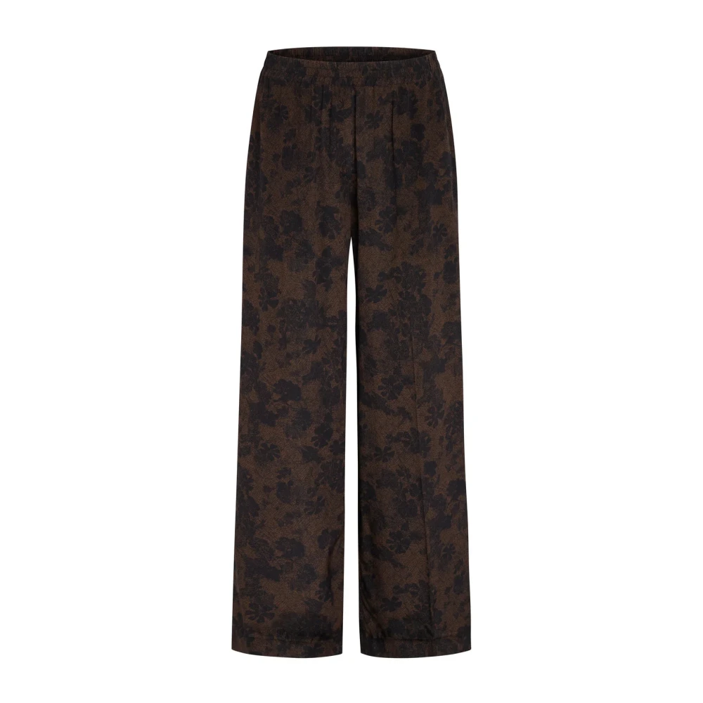 Heartmade Zijden Stretch Rechte Pijp Broek Brown Dames