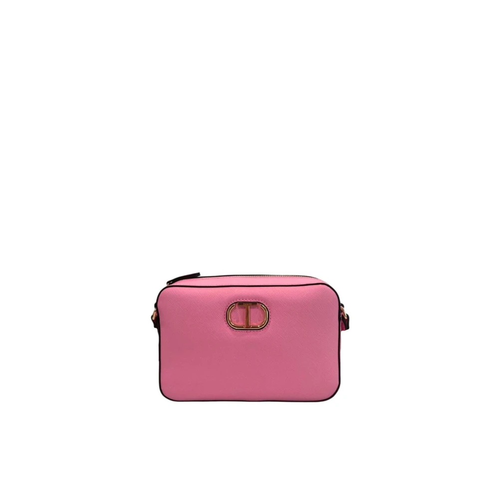 Twinset Leather Crossbody Bag With Logo Detail - Female - Cross Body Bags - Pink - One Size - Bags