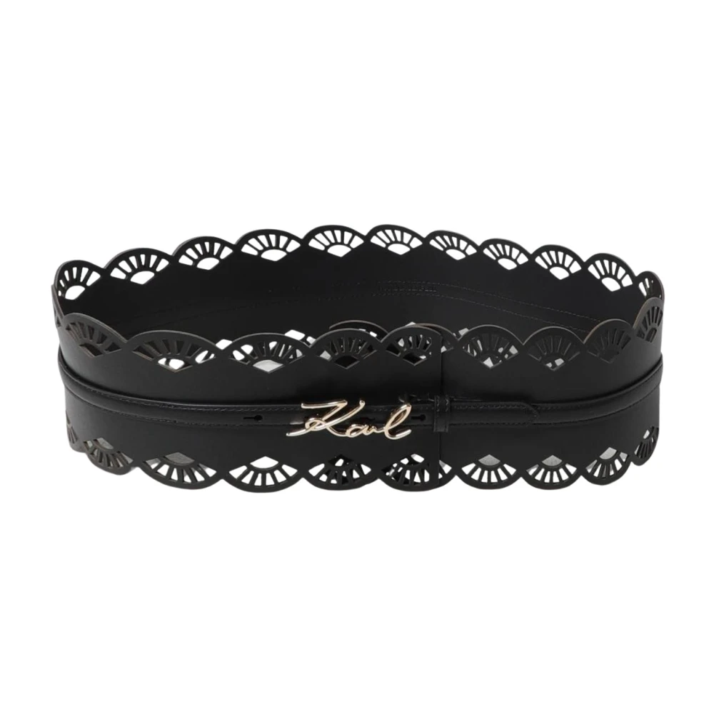 Karl Lagerfeld Black Belts, Female, 85 Cm, Cutout Leather Belt