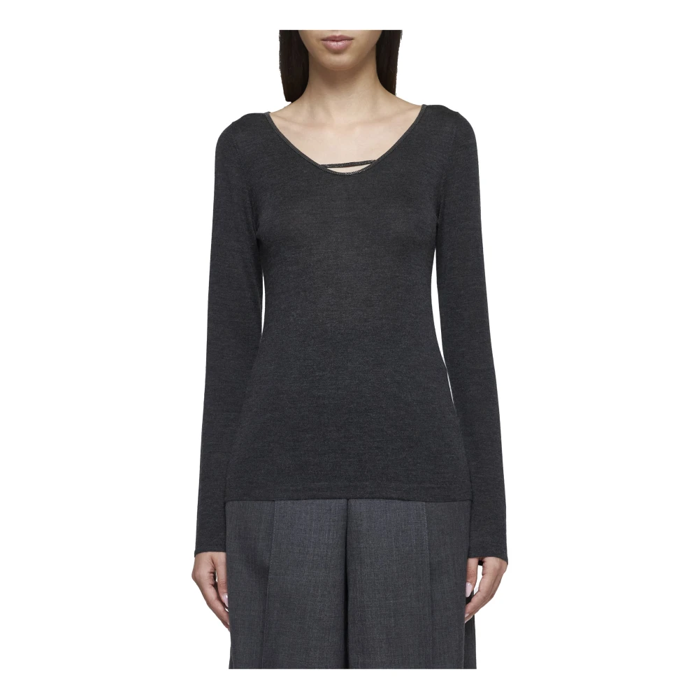 BRUNELLO CUCINELLI Antraciet Cashmere Zijde Trui Gray Dames