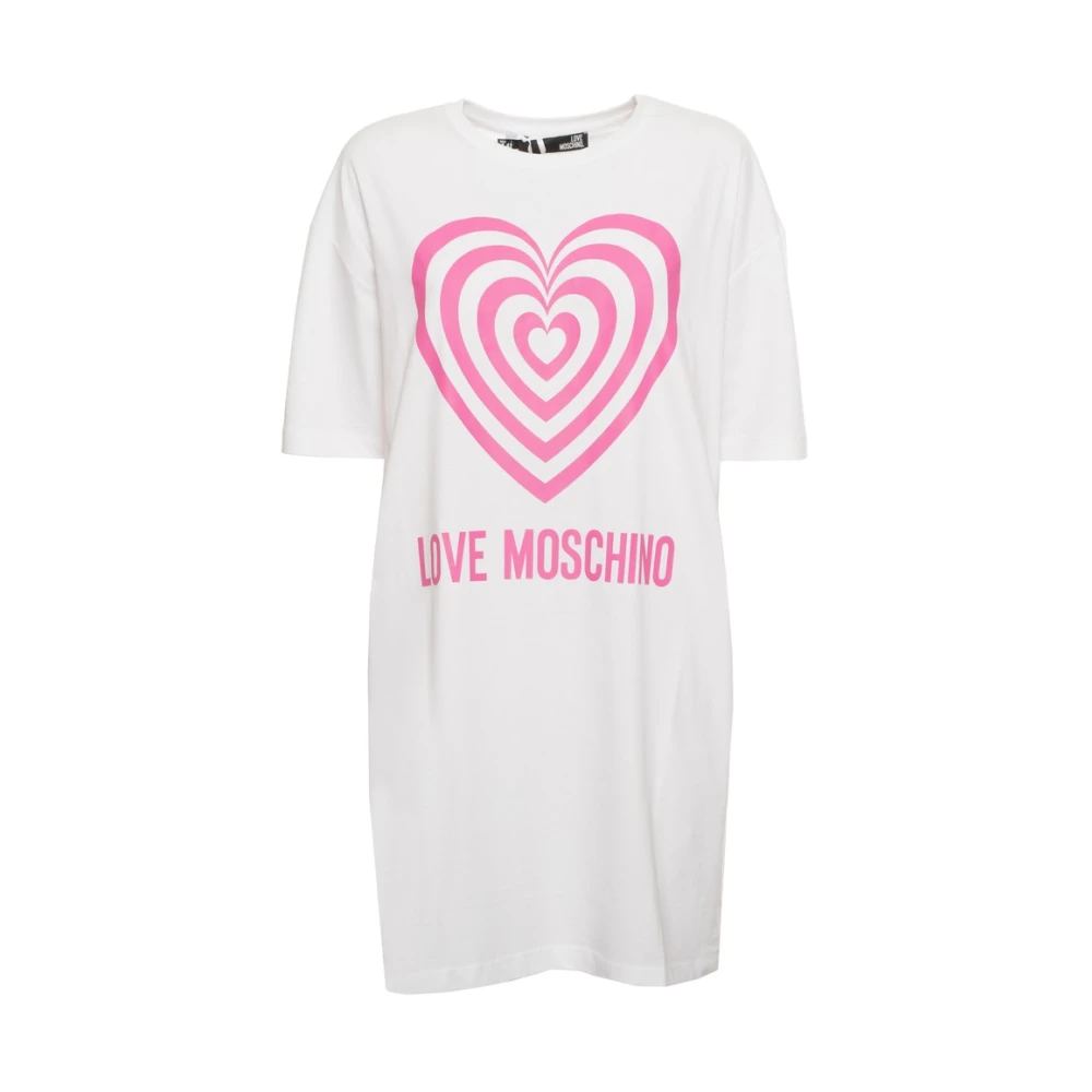 Moschino Katoenen Jurk met Logodetail White Dames