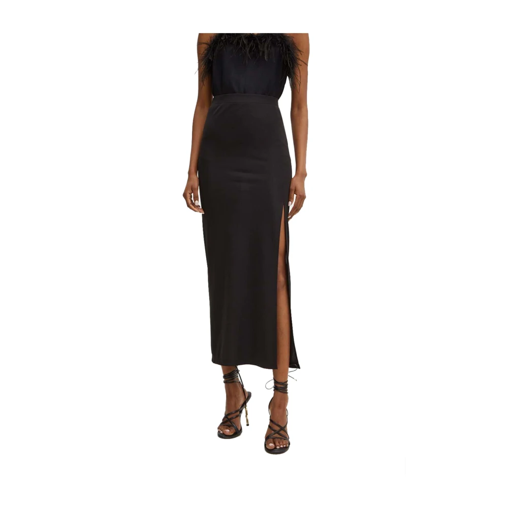 Twinset Zwarte Midi Rok Elastische Tailleband Black Dames