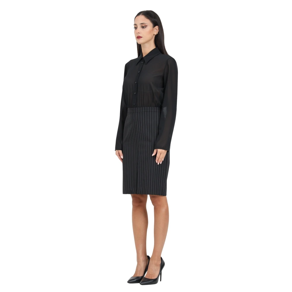 PATRIZIA PEPE Zwarte Flanellen Jurk met Slim Fit Black Dames