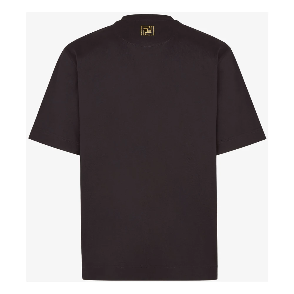 Fendi Zwarte Crew Neck T-shirt met Gouden Glitter Black Heren