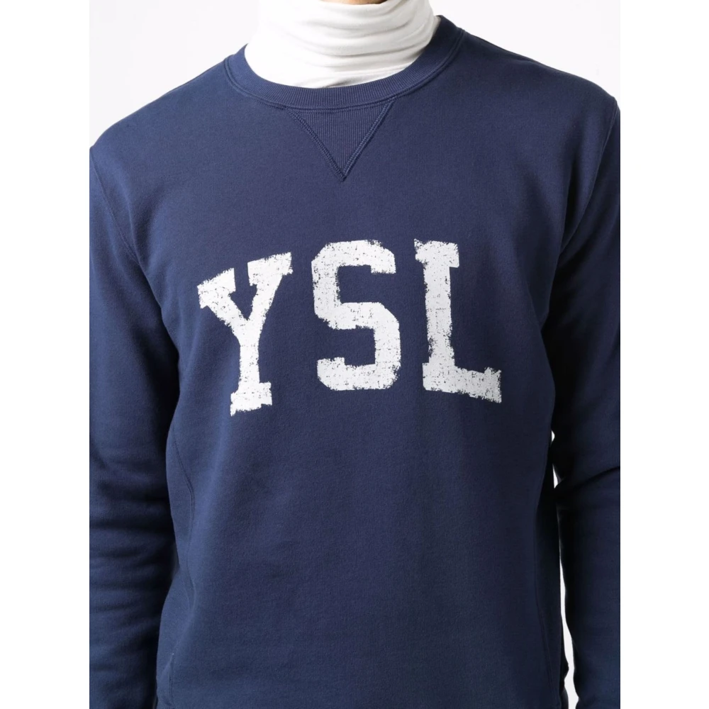 Saint Laurent Blauwe Slim Fit Sweatshirt met bedrukt logo Blue Heren