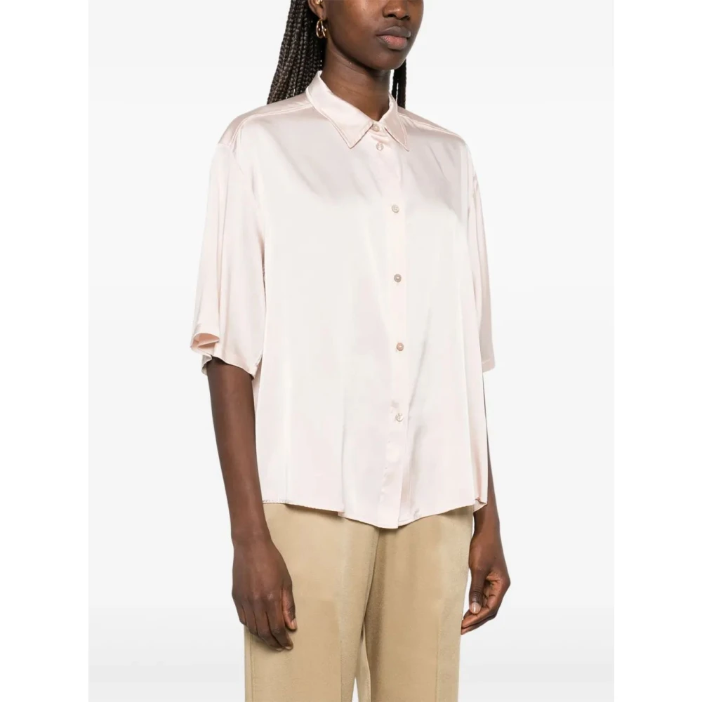 Forte Zijden Satijnen Half Mouw Shirt Beige Dames