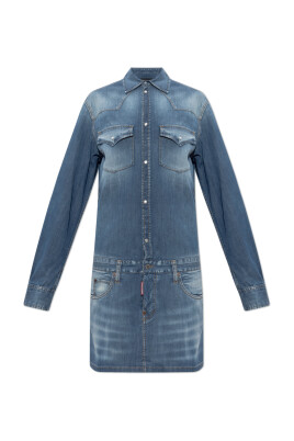 white christmas dresses Blumarine Woman Mini Denim Dress with Lace Grey 42