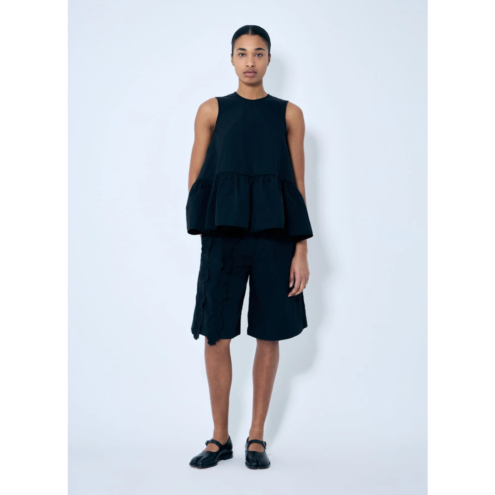 Cecilie Bahnsen Peplum Hem Nylon Top Black Dames