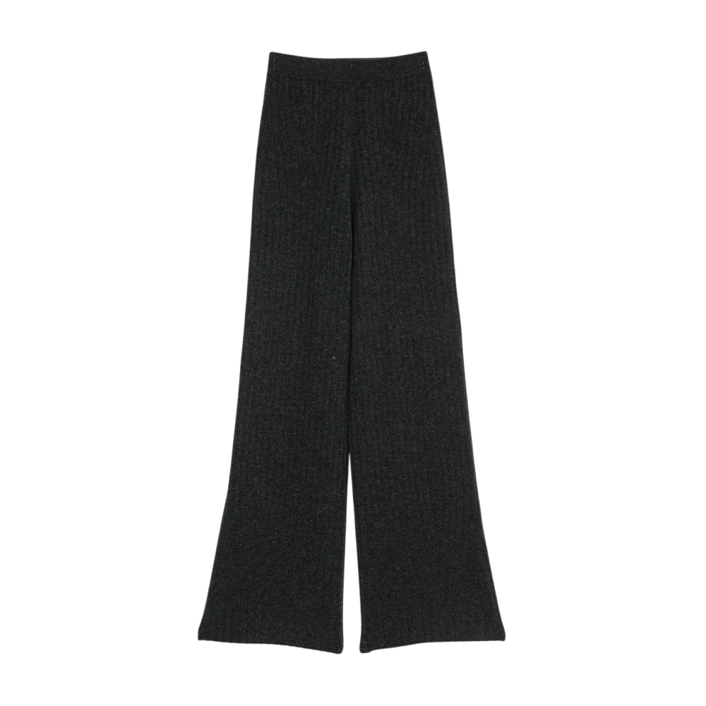 Twinset Women's Gray Flared Ribbed Wool Blend Trousers - Wide Trousers - Xs - Trousers