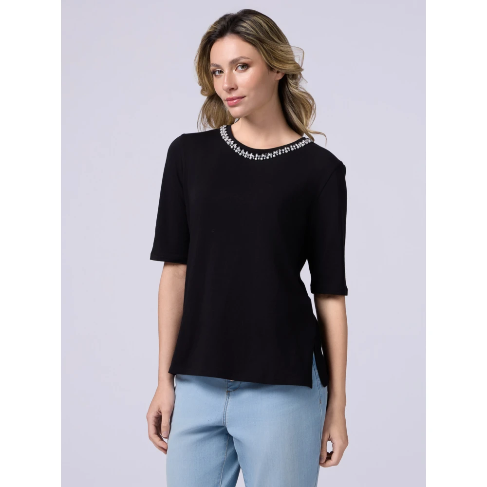 Oltre T-shirt met juweelborduurwerk Black Dames