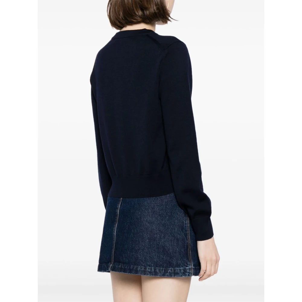 Maison Kitsuné Blauwe Wollen Trui met Logodetails Blue Dames