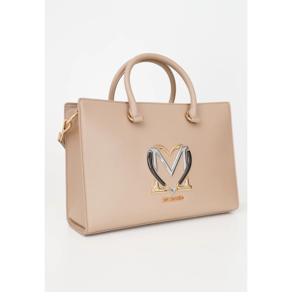 Love Moschino Beige Shopper Tas met Metalen Logo Beige Dames