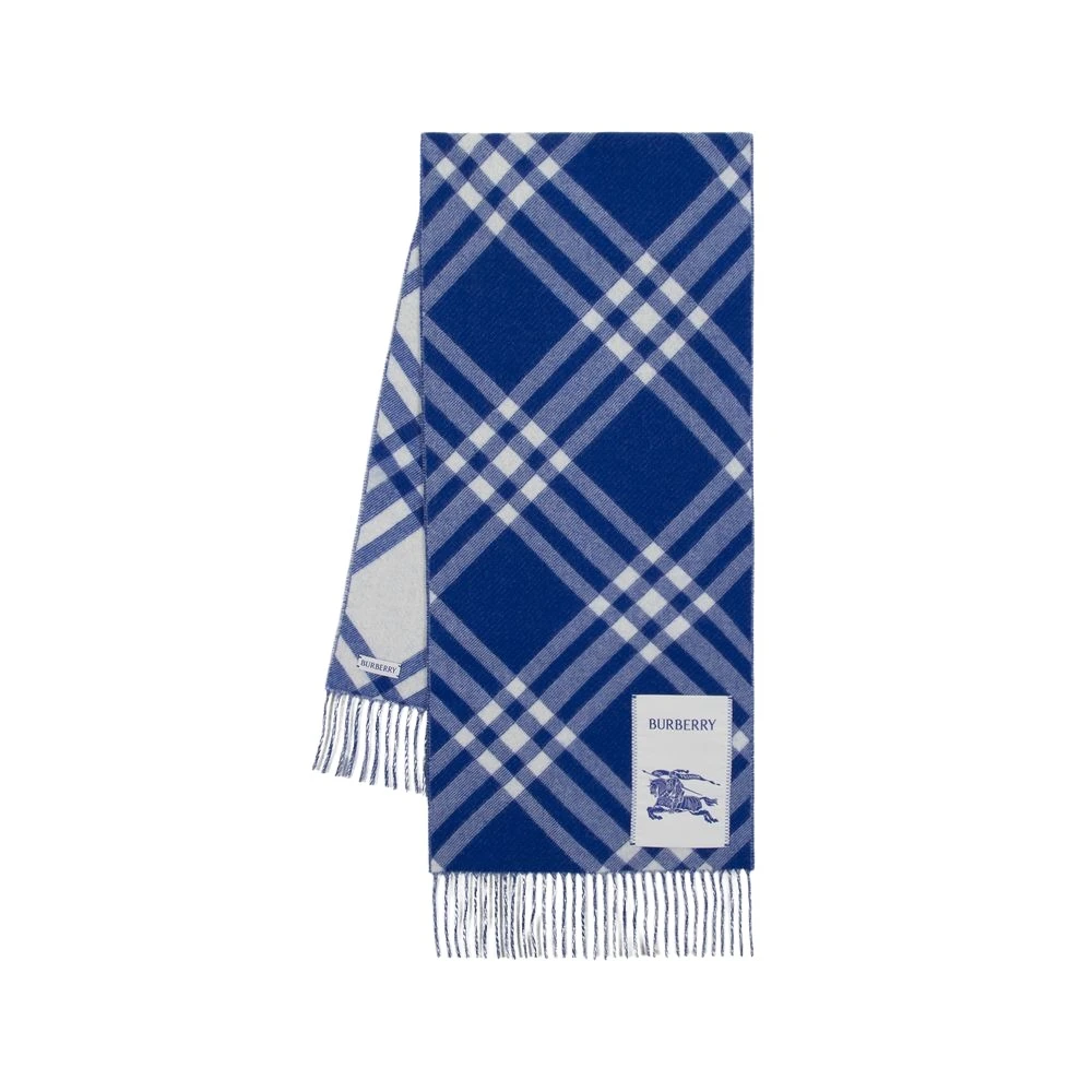 Burberry Unisex Blue Cashmere Bias Check Scarf - Winter Scarves - One Size - Accessories