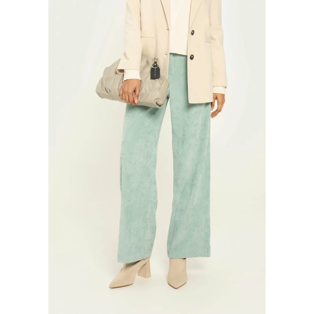Vicario Cinque Corduroy Palazzo Trousers with American Pockets Green Dames
