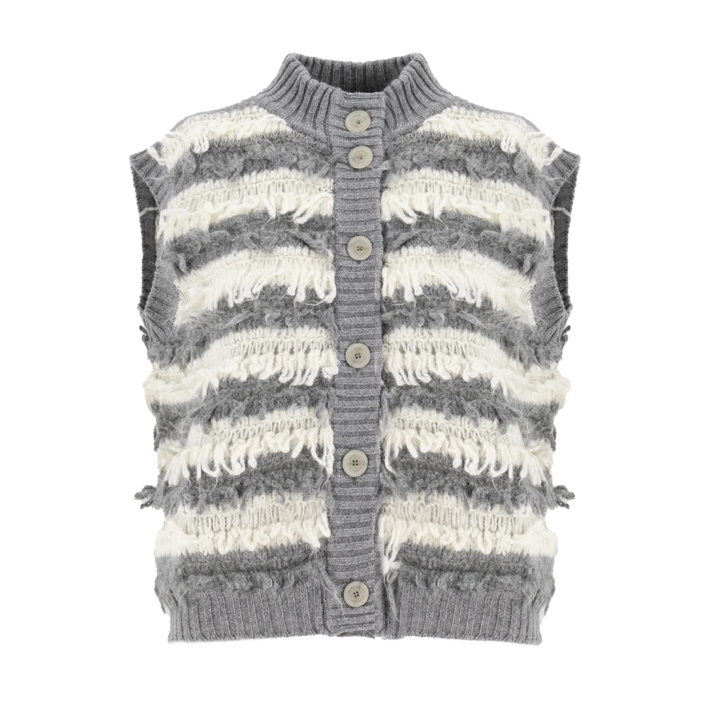 Panicale Gestreept Gebreid Vest Gray Dames