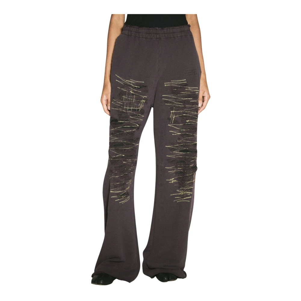 MM6 Maison Margiela Distressed Cotton Wide-Leg Track Pants Purple Dames
