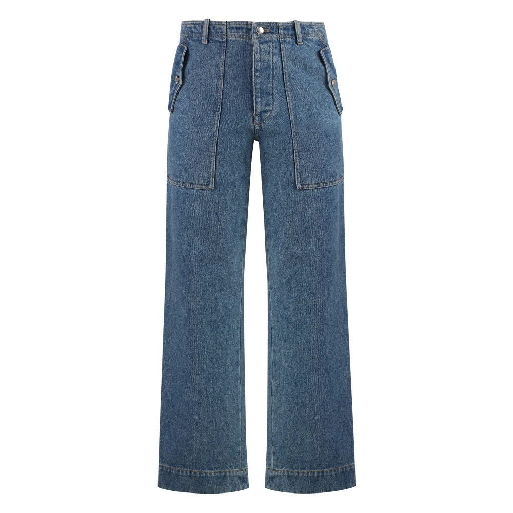 Maison Kitsuné Klassieke Straight Leg Jeans Contraststiksels Blue Heren