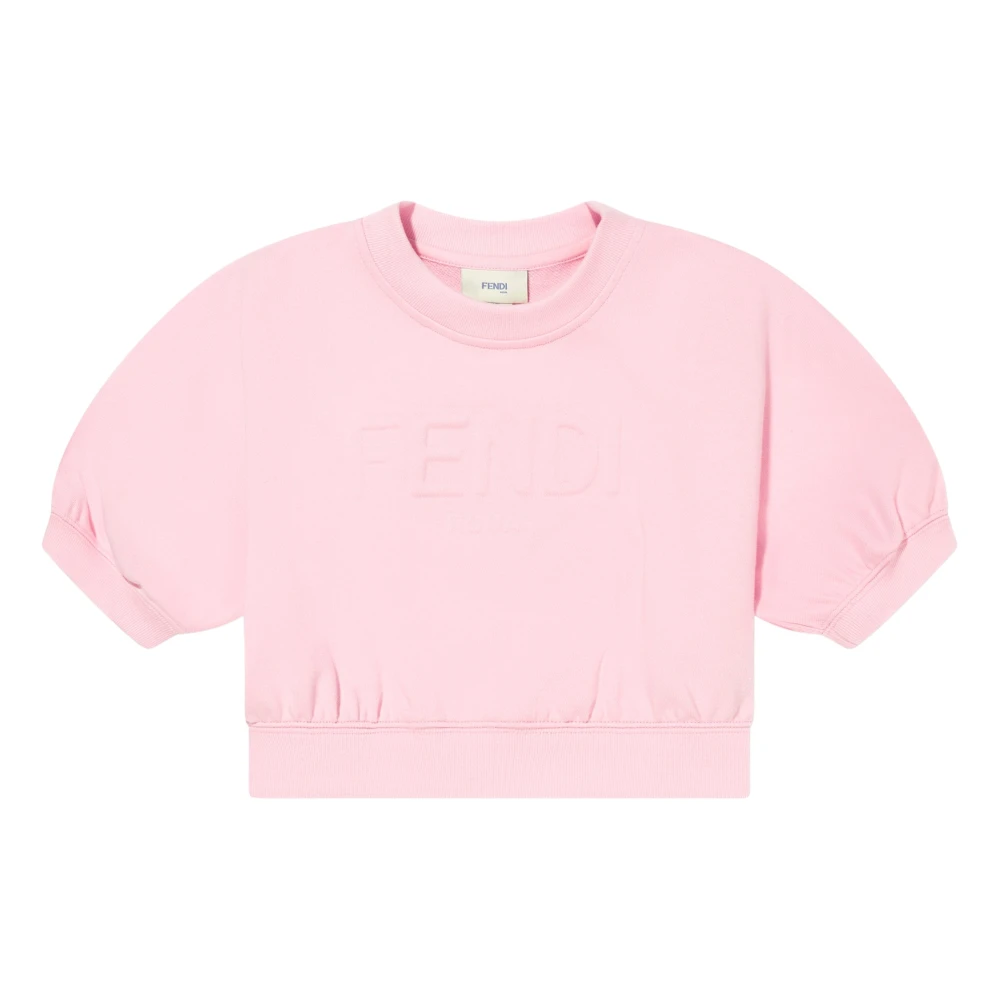 Fendi Girls Pink Sweatshirts,, Cropped Logo Sweatshirt Size 12 Y