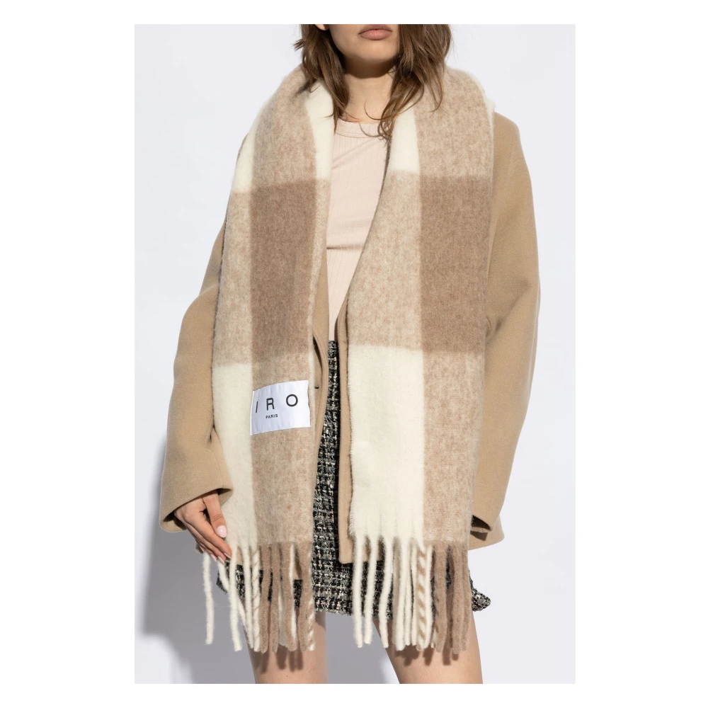 IRO Alpaca Wol Geruite Franje Sjaal Beige Dames