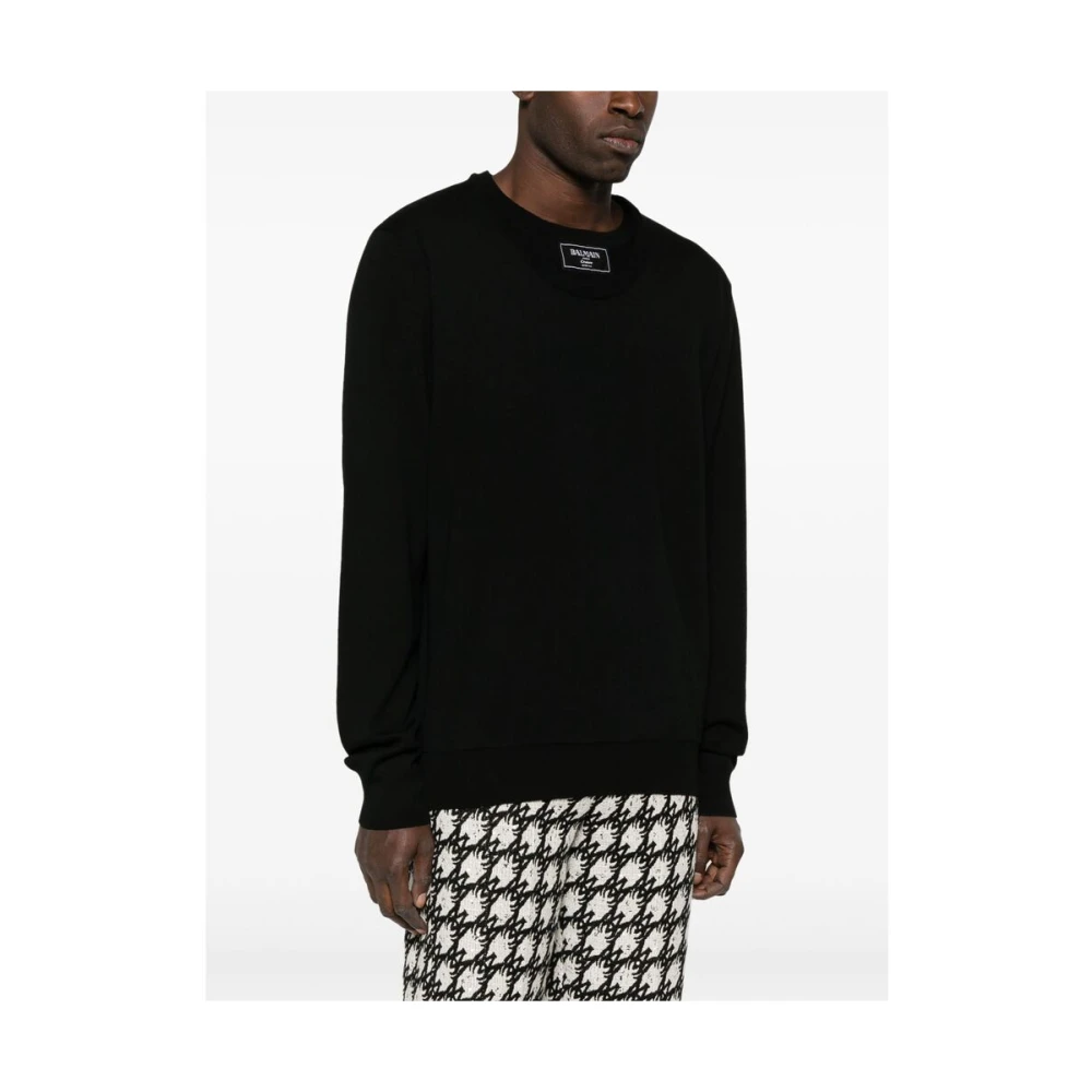 Balmain Zwarte Gebreide Trui met Logopatch Black Heren