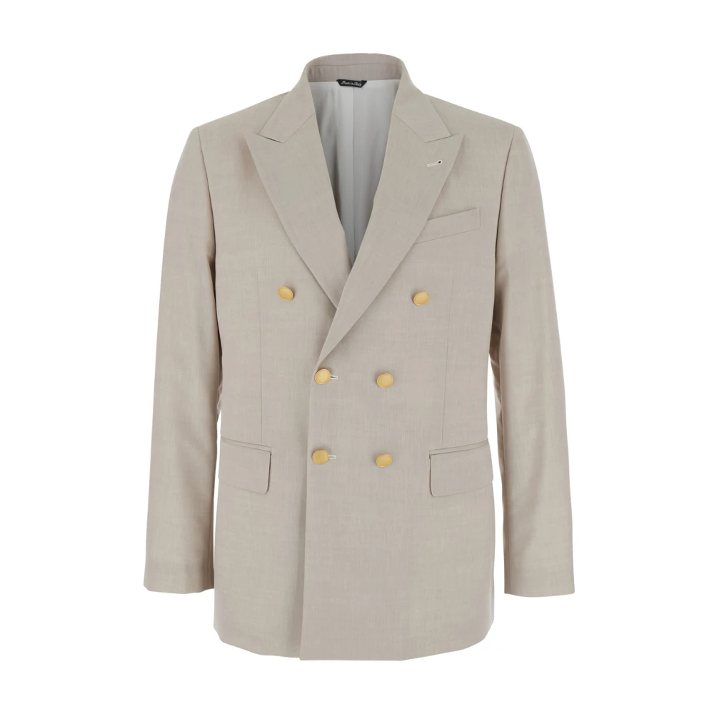 Reveres 1949 Beige Double Breasted Wollen Jas Vrouw Beige Heren