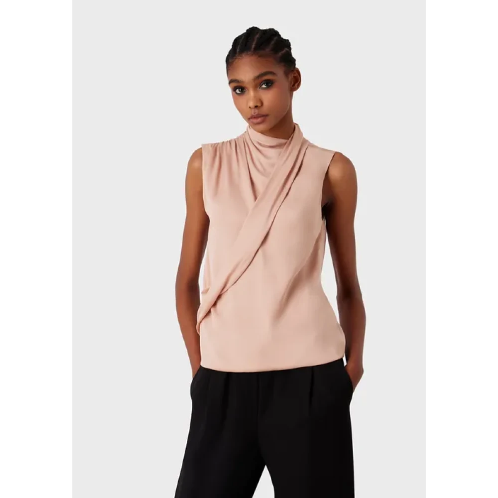 Giorgio Armani Zijden Georgette Gedrapeerde Top Beige Dames