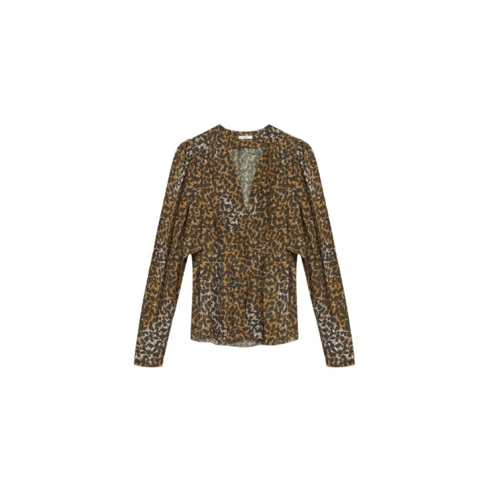 Isabel Marant Étoile Gedrukte V-hals Blouse met Lange Mouwen Brown Dames