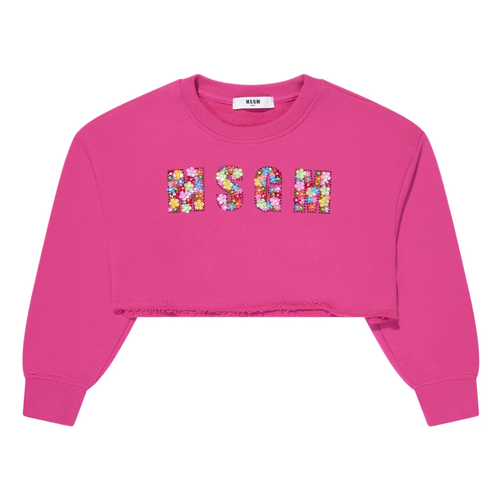 Msgm Women's Pink Cropped Logo Sweatshirt