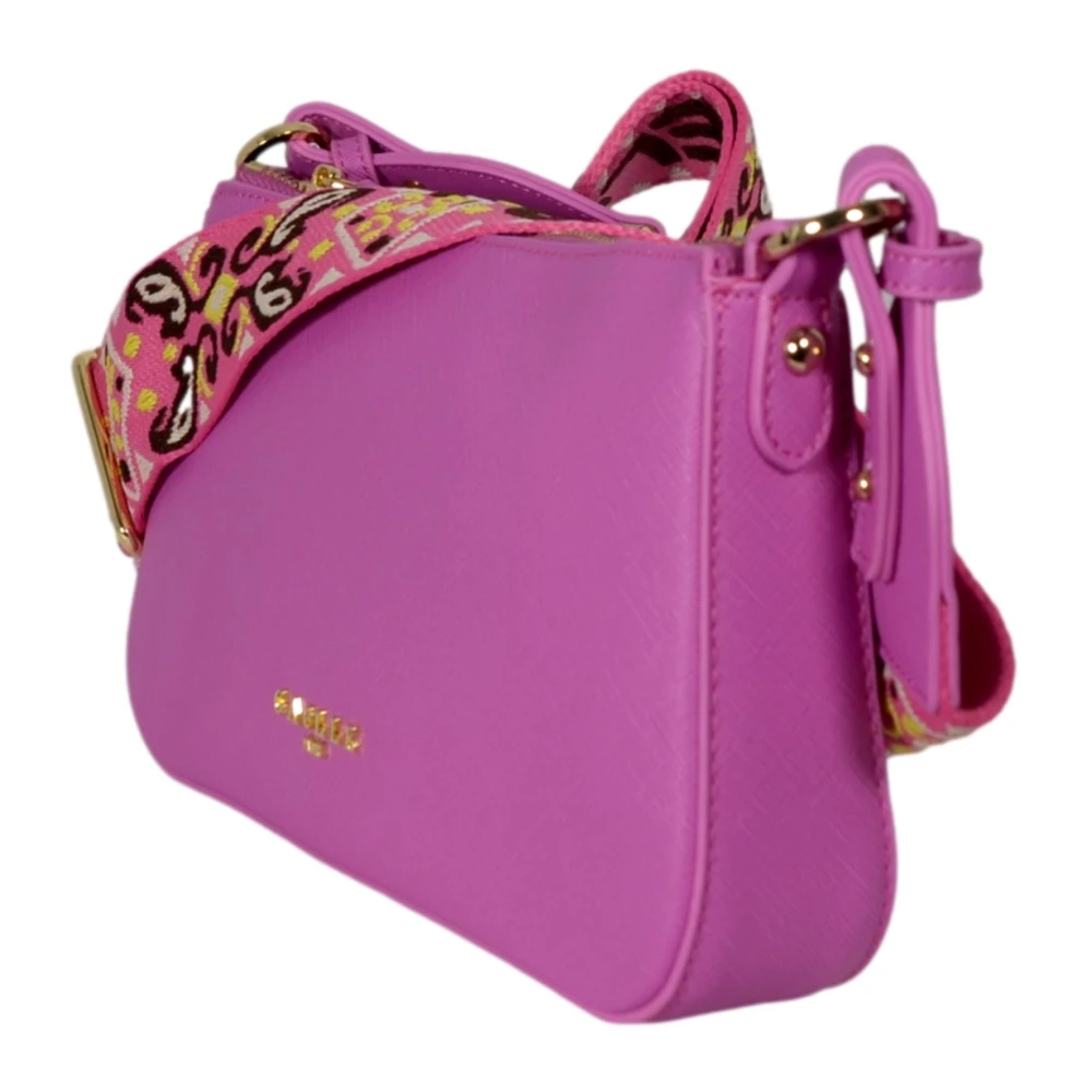 Gaëlle Paris Mini Schoudertas met Metalen Logo en Jacquard Riem in Magenta Purple Dames