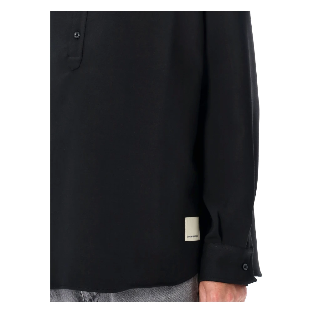 Emporio Armani Geknoopte Pullover Shirt Klassieke Stijl Black Heren