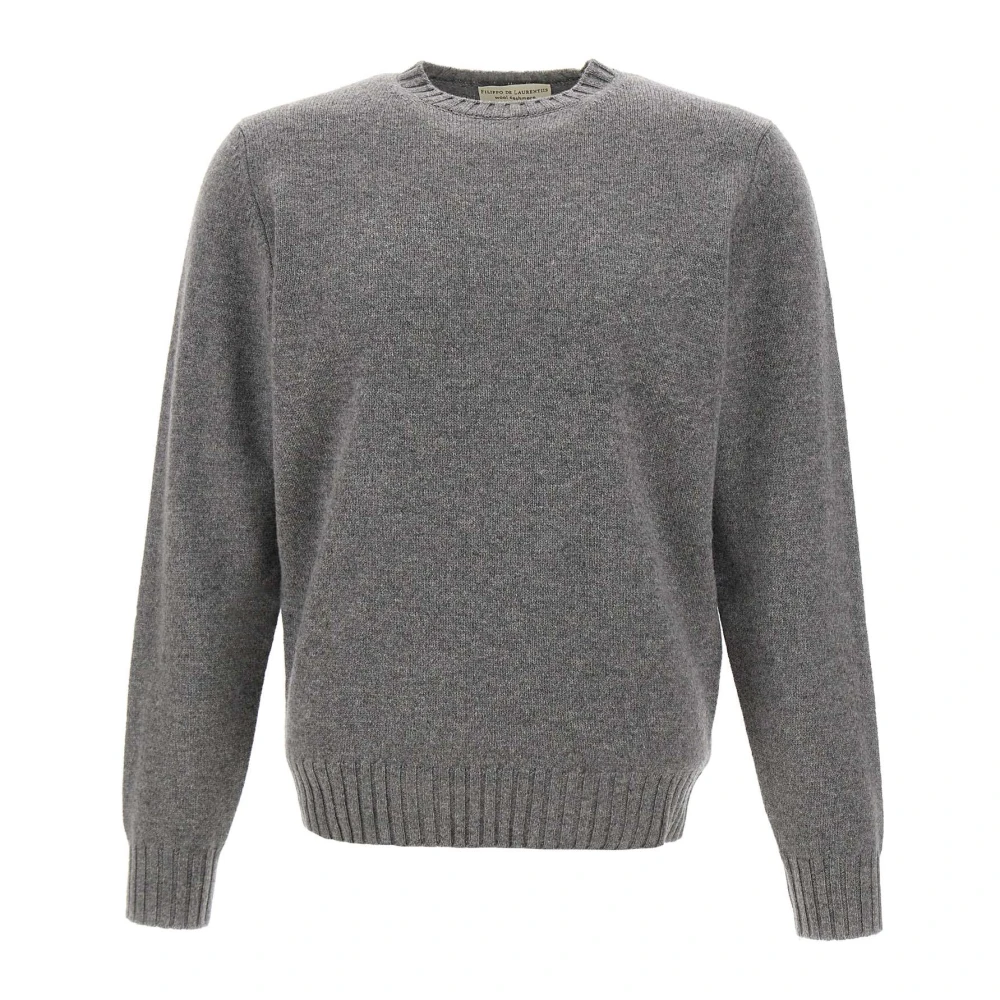 Filippo De Laurentiis Gray Round-Neck Knitwear, Male, 3XL, Crewneck Wool Cashmere