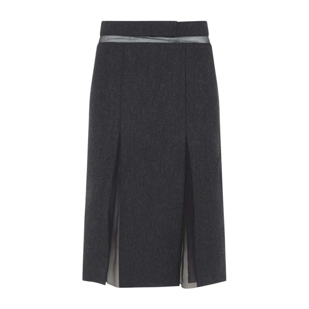 Prada , Midi Skirts, Female, Gray, S, Double Wool Midi Skirt