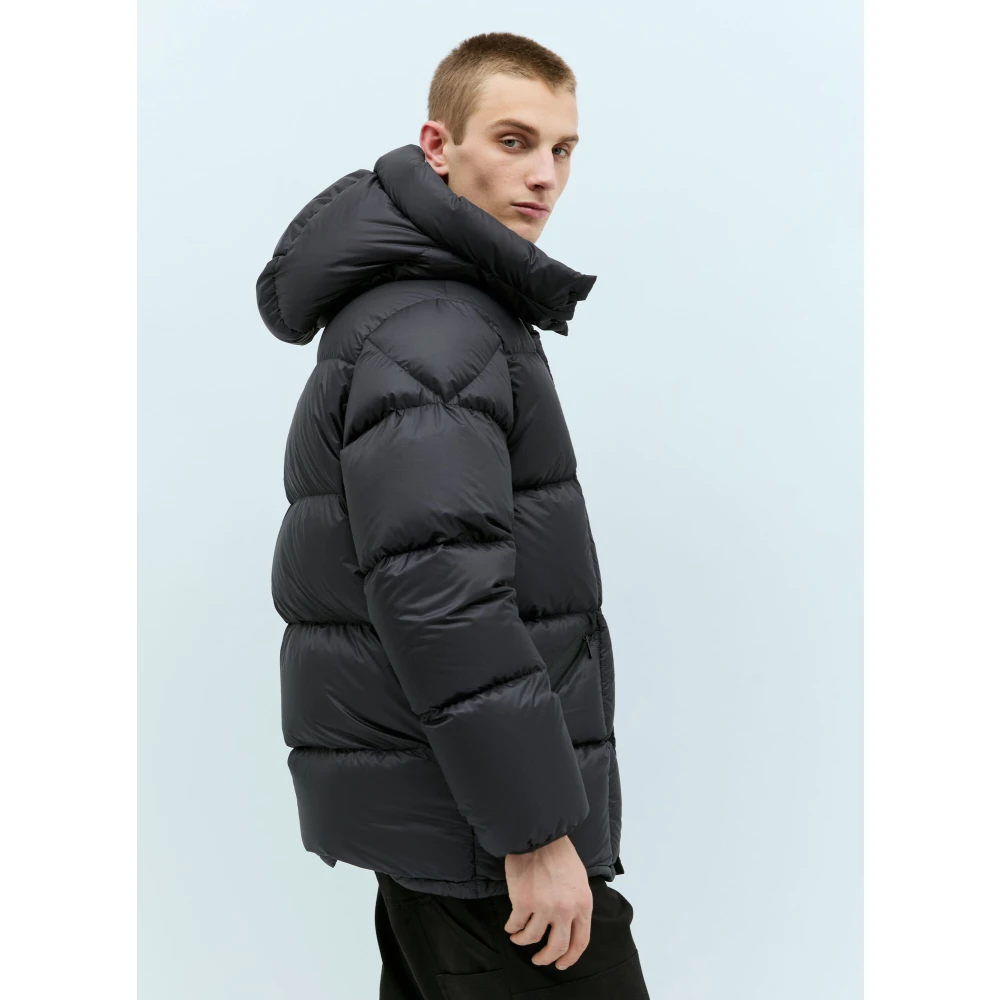 Moncler Mat Zwarte Donsjas met Capuchon Blue Heren