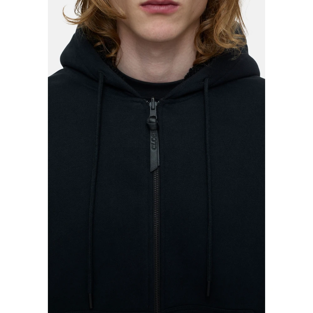 closed Omkeerbare katoenen Teddy hoodie met rits Black Heren