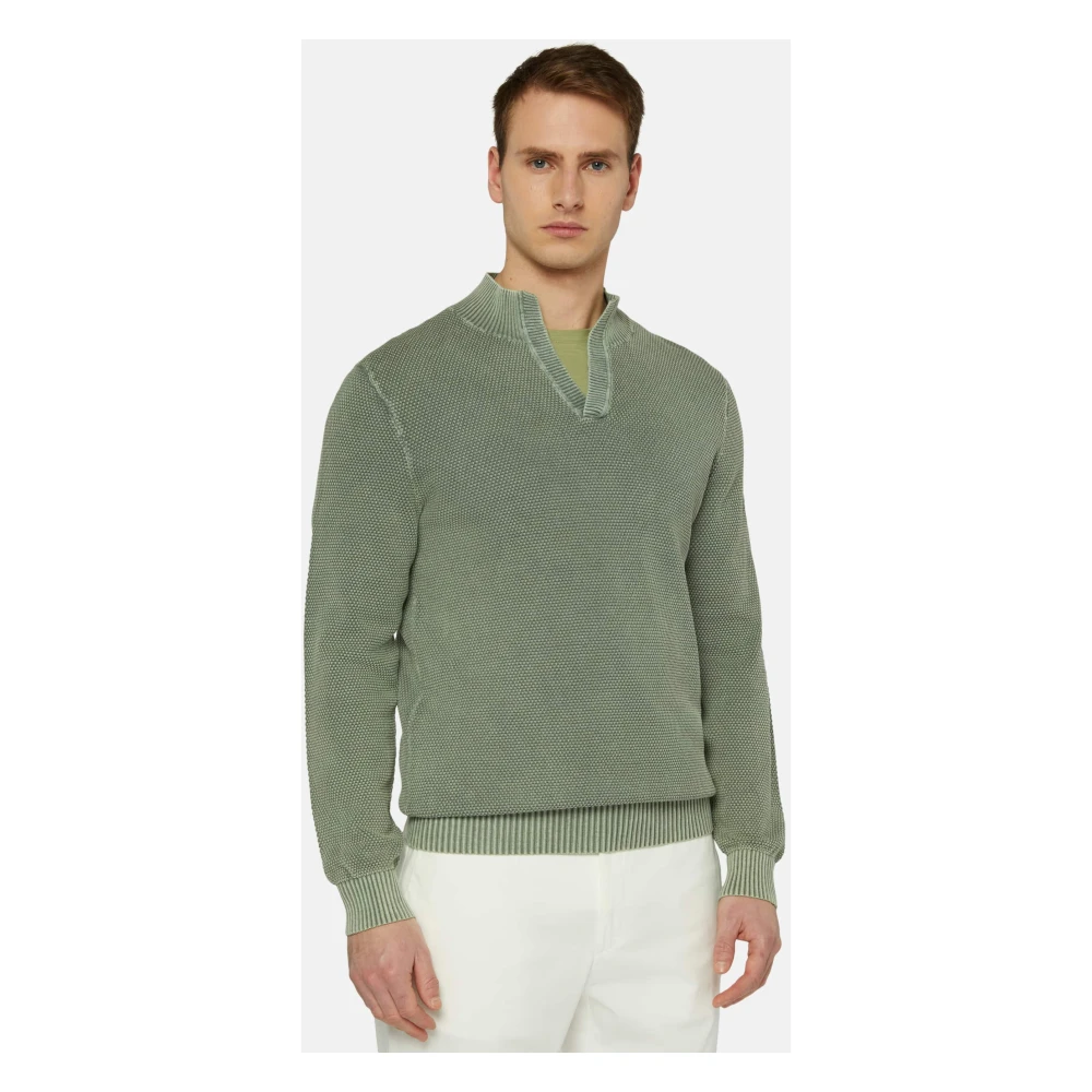Boggi Milano Mock Neck trui van katoenen stiksels 12gg Green Heren