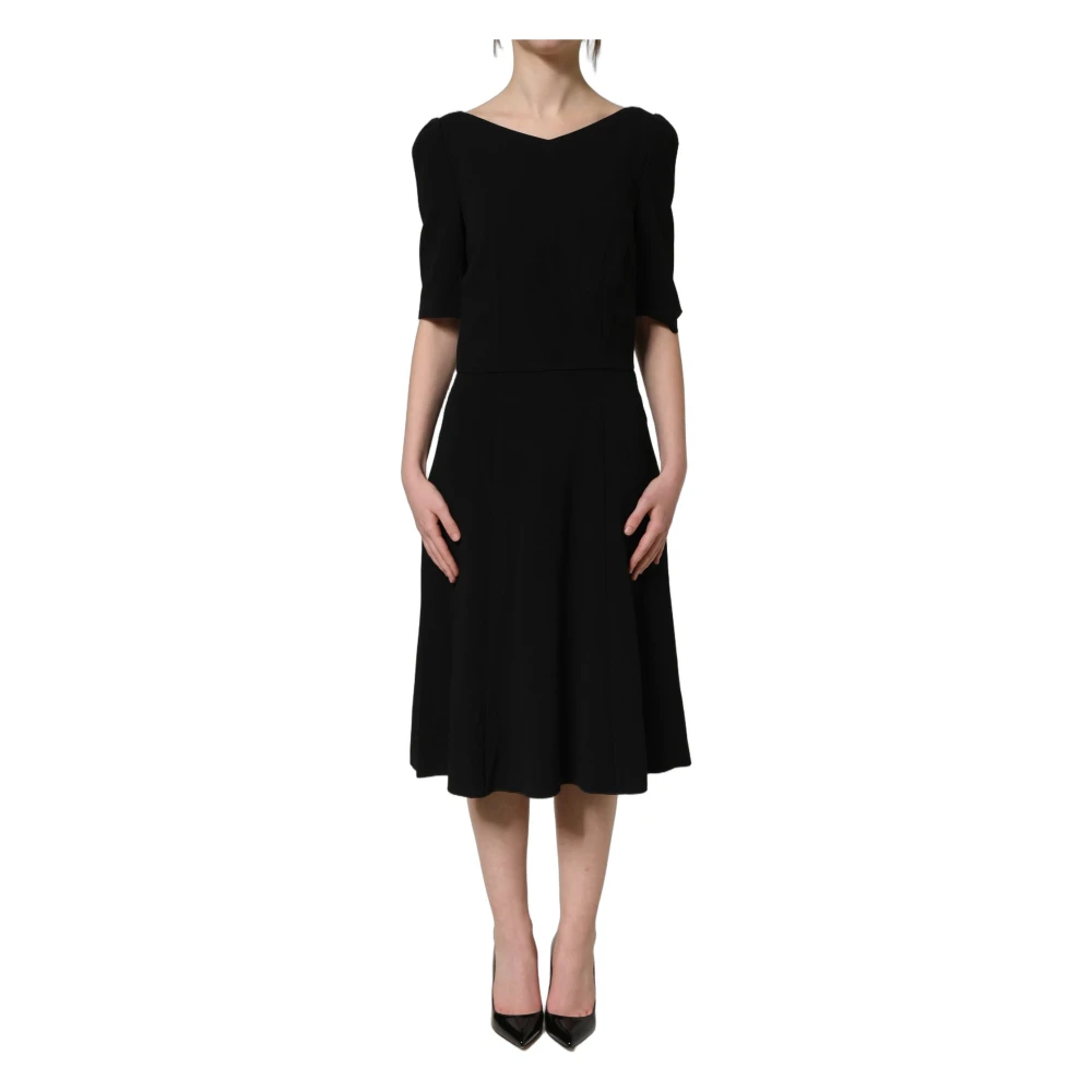 Dolce & Gabbana Black Short Sleeve A-Line Midi Dress - Female - Midi Dresses - Xs - Dresses